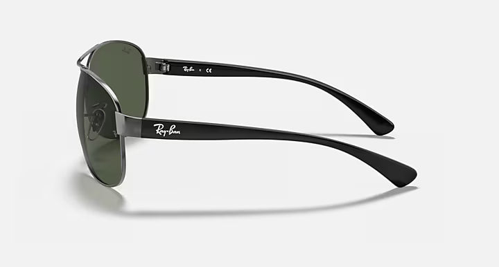 The Ray-Ban RB3386 004/71 Frame Polished Gunmetal Lenses Dark Green