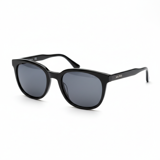 Premium UV400 sunglasses with sleek black acetate frames on white background